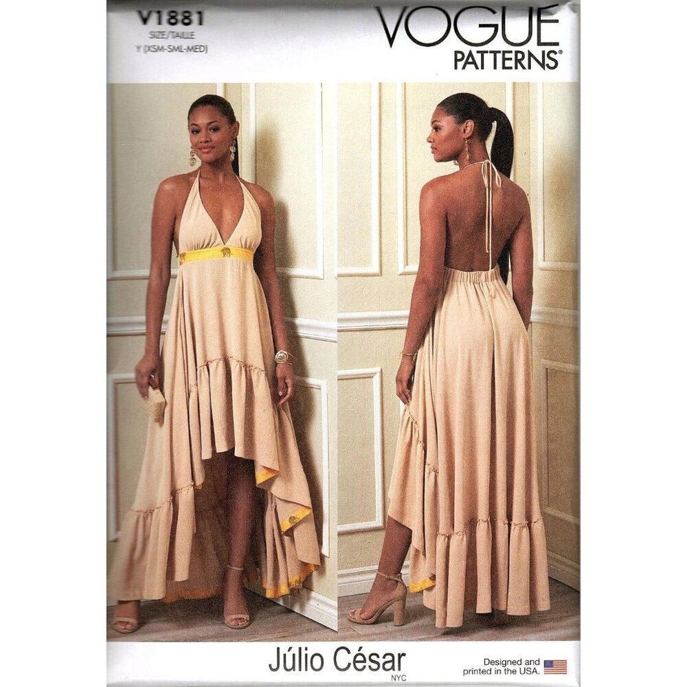 Vogue V1881 Misses XS to M Julio Cesar Halter Neck Dress Uncut Sewing Pattern